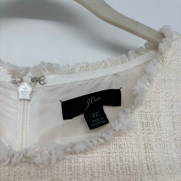 J. Crew Cream Fringe Tweed Shift Dress with tie waist belt sz 22‎ - Picture 3 of 10